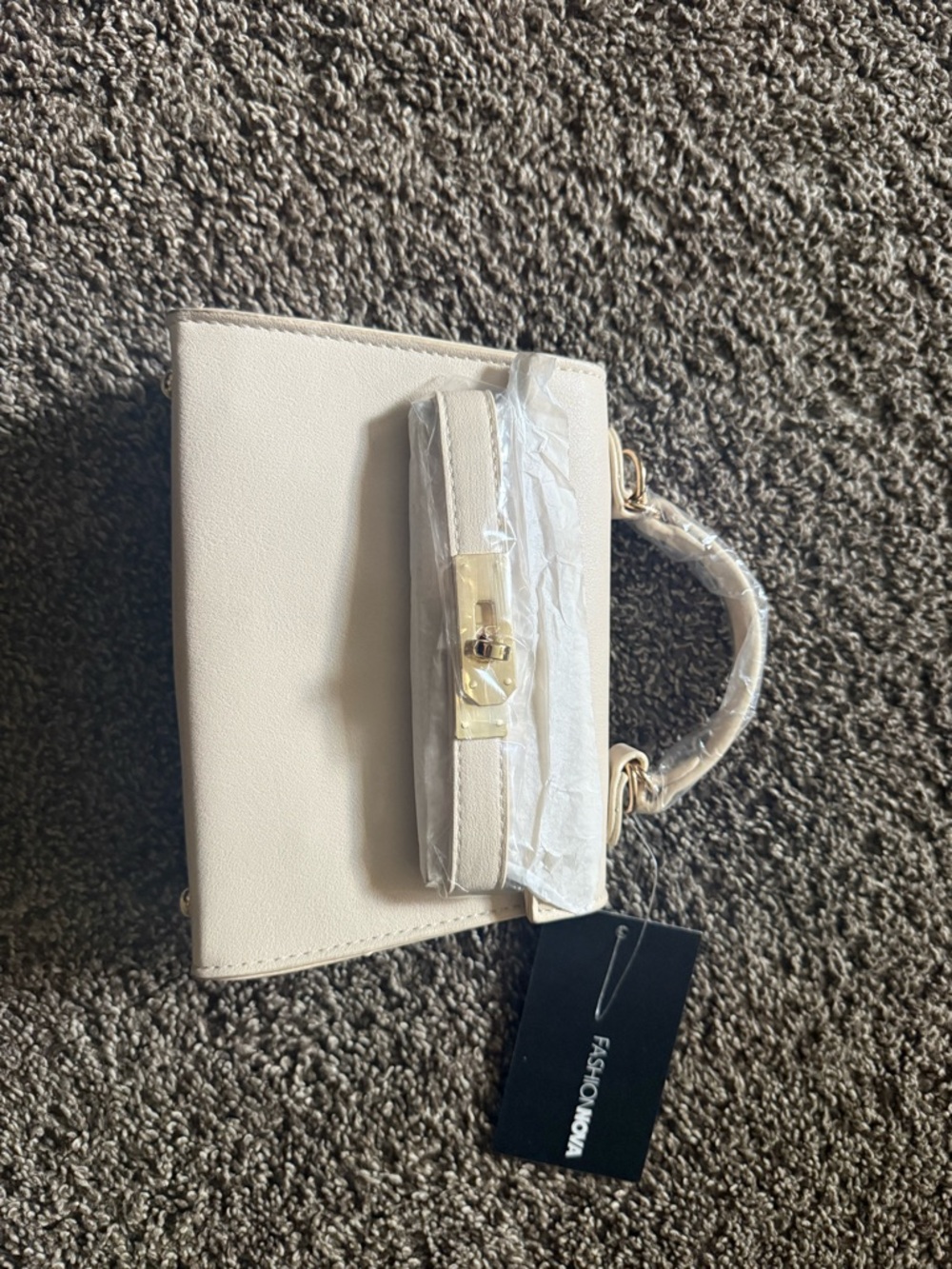 Fashion Nova Cream Mini Top-Handle Satchel